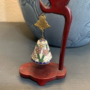 Mini Cloisonne floral  Bell on Dragon Display Stand Vintage